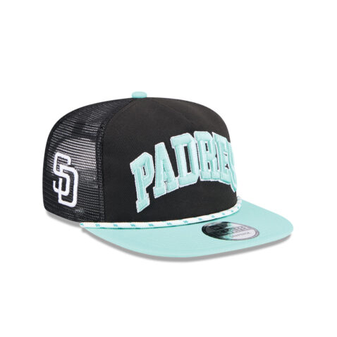 New Era Golfer San Diego Padres Throwback Adjustable Snapback Hat Black Clear Mint - Image 4