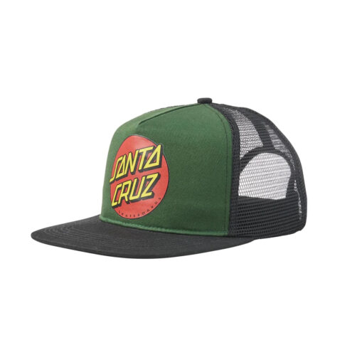 Santa Cruz Classic Dot Mesh Trucker High Profile Adjustable Snapback Hat Dark Green Black
