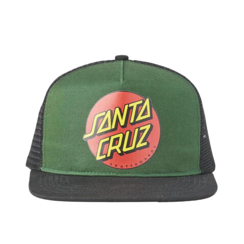 Santa Cruz Classic Dot Mesh Trucker High Profile Adjustable Snapback Hat Dark Green Black