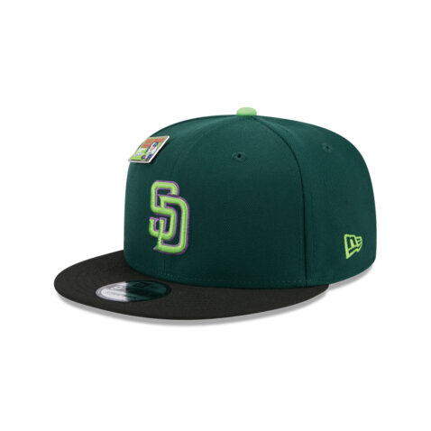 New Era x Big League Chew 9Fifty San Diego Padres Swingin’ Sour Apple Adjustable Snapback Hat Dark Green Black New Era x Big League Chew 9Fifty San Diego Padres Swingin' Sour Apple Adjustable Snapback Hat Dark Green Black