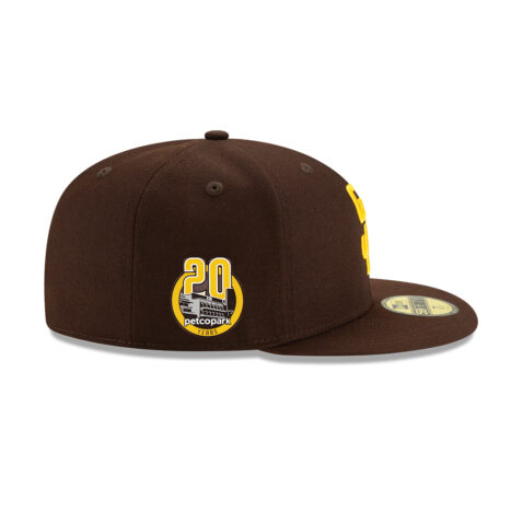 New Era 59Fifty San Diego Padres Game Petco Park 20th Anniversary Side Patch Fitted Hat Dark Brown Gold