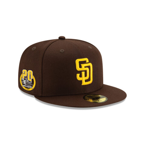 New Era 59Fifty San Diego Padres Game Petco Park 20th Anniversary Side Patch Fitted Hat Dark Brown Gold