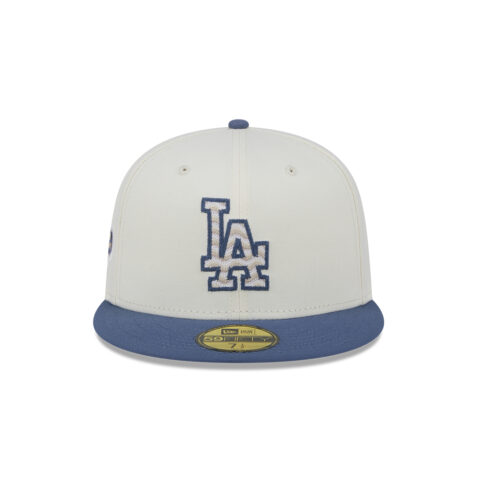 New Era 59Fifty Los Angeles Dodgers Wavy Chainstitch Fitted Hat Chrome White Blue - Image 3