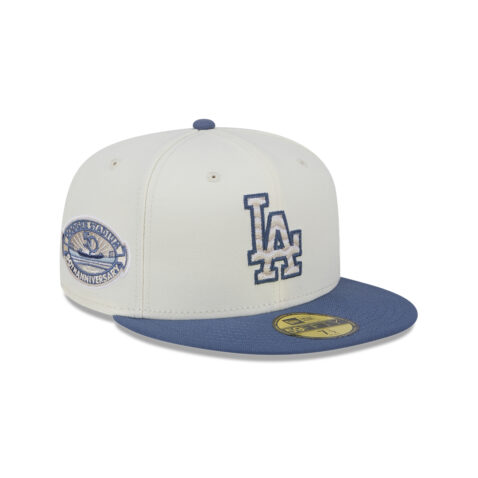 New Era 59Fifty Los Angeles Dodgers Wavy Chainstitch Fitted Hat Chrome White Blue - Image 4
