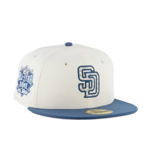 New Era 59Fifty San Diego Padres Wavy Chainstitch Fitted Hat Chrome White Blue