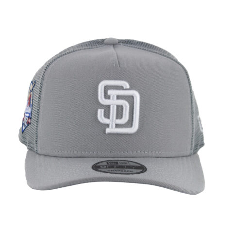 New Era 9Fifty San Diego Padres A-Frame Mesh Trucker Snapback Hat Gray White - Image 3
