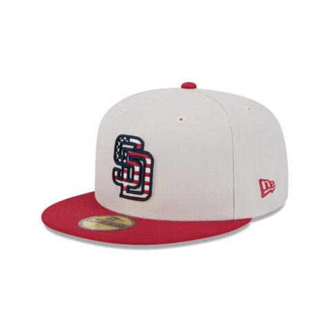New Era 59Fifty San Diego Padres July 4th 2024 Official On Field Fitted Hat Stone Red Blue