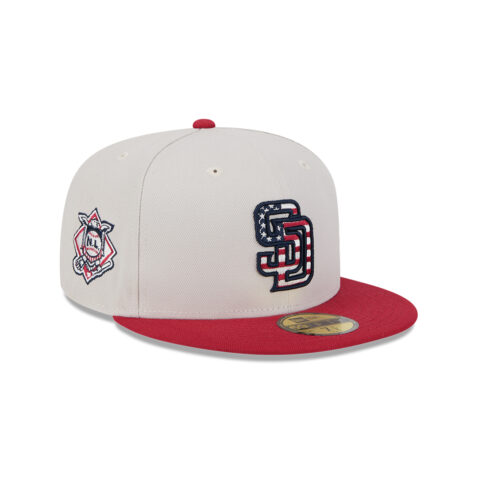 New Era 59Fifty San Diego Padres July 4th 2024 Official On Field Fitted Hat Stone Red Blue - Image 4