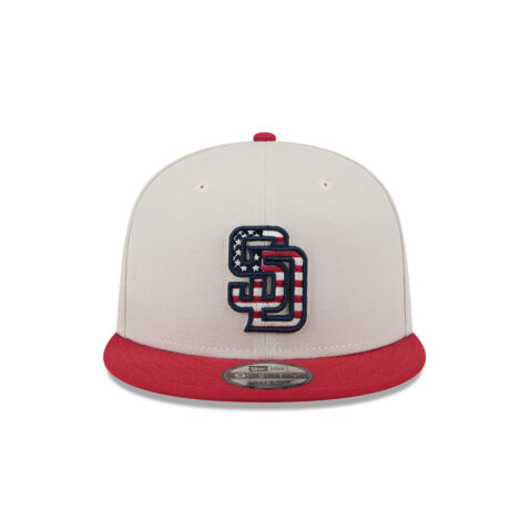New Era 9Fifty San Diego Padres July 4th 2024 Official Snapback Hat Stone Red Blue - Image 3
