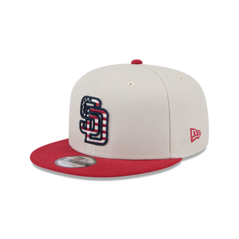 New Era 9Fifty San Diego Padres July 4th 2024 Official Snapback Hat Stone Red Blue