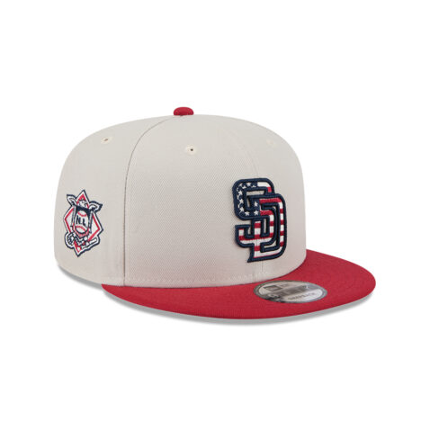 New Era 9Fifty San Diego Padres July 4th 2024 Official Snapback Hat Stone Red Blue - Image 4