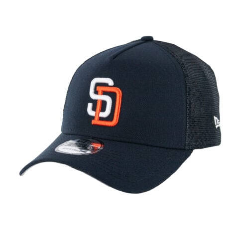 New Era 9Forty San Diego Padres Tony Gwynn A-Frame Mesh Trucker Snapback Hat Dark Navy White Orange