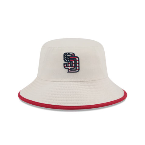 New Era San Diego Padres July 4th 2024 Official Bucket Hat Stone Red Blue New Era San Diego Padres July 4th 2024 Official Bucket Hat Stone Red Blue