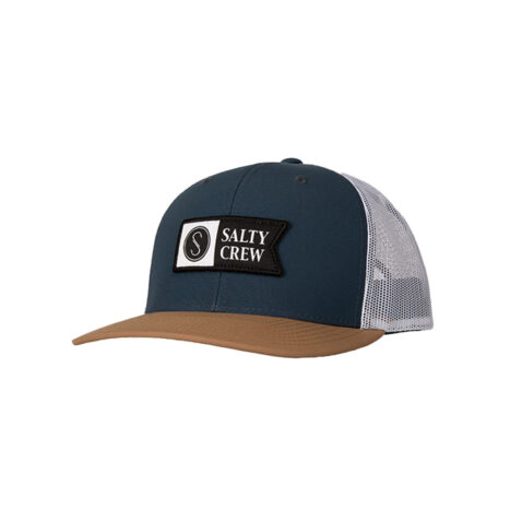 Salty Crew Pinnacle 2 Retro Trucker Adjustable Snapback Hat Indigo Tan