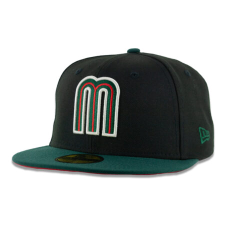 New Era 59Fifty Mexico Baseball Two Tone Fitted Hat Black Red Dark Green