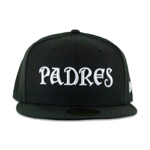 New Era 59Fifty San Diego Padres Conquistador Script Fitted Hat Black White New Era 59Fifty San Diego Padres Conquistador Script Fitted Hat Black White