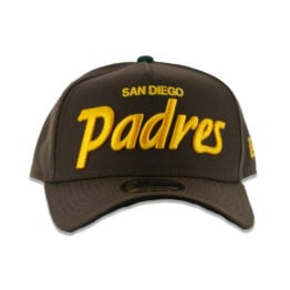 New Era 9Forty San Diego Padres Vintage Script A-Frame Snapback Hat Burnt Wood Brown Gold