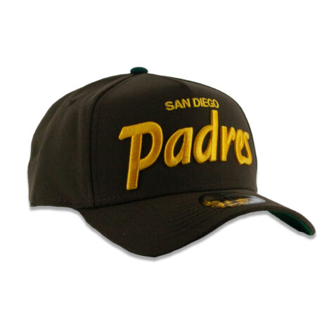 New Era 9Forty San Diego Padres Vintage Script A-Frame Snapback Hat Burnt Wood Brown Gold - Image 3