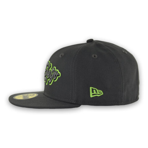 New Era 59Fifty San Diego Padres Graffiti Script Fitted Hat Dark Graphite Gray Neon Green - Image 4