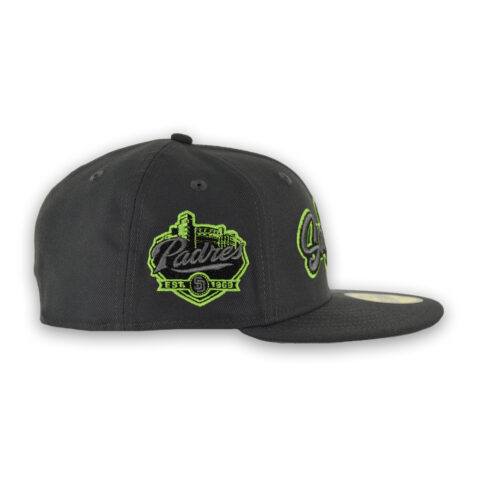 New Era 59Fifty San Diego Padres Graffiti Script Fitted Hat Dark Graphite Gray Neon Green - Image 6