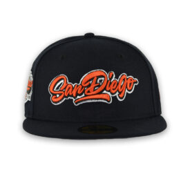 New Era 59Fifty San Diego Padres Graffiti Script Fitted Hat Dark Navy Orange White