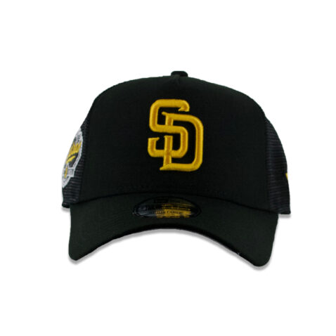 New Era 9Forty San Diego Padres A-Frame Mesh Trucker Snapback Hat Black Gold - Image 2
