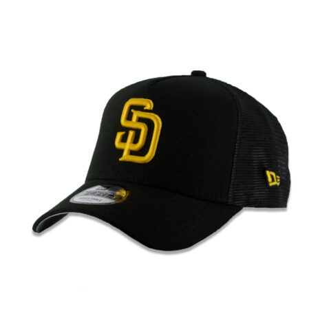 New Era 9Forty San Diego Padres A-Frame Mesh Trucker Snapback Hat Black Gold