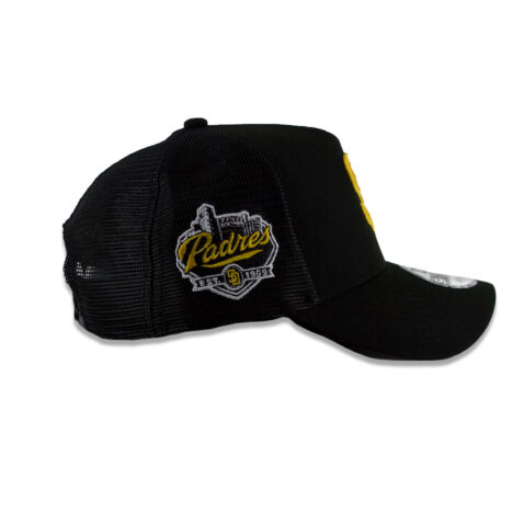 New Era 9Forty San Diego Padres A-Frame Mesh Trucker Snapback Hat Black Gold - Image 6