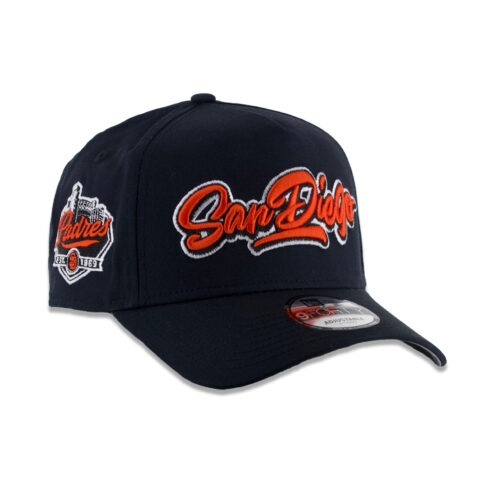 New Era 9Forty San Diego Padres Graffiti Script A-Frame Snapback Hat Dark Navy Orange White - Image 3