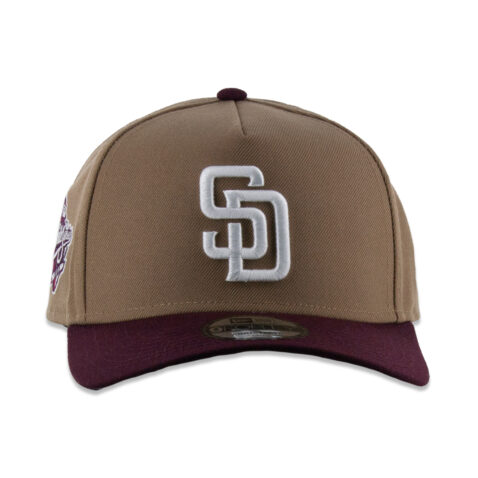 New Era 9Forty San Diego Padres Two Tone A-Frame Snapback Hat Khaki Maroon - Image 2