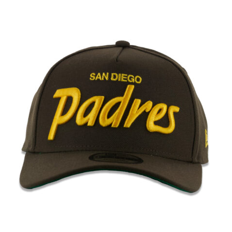New Era 9Forty San Diego Padres Vintage Script A-Frame Adjustable Snapback Hat Brown Gold - Image 2
