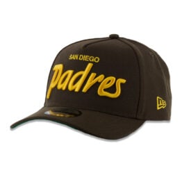 New Era 9Forty San Diego Padres Vintage Script A-Frame Adjustable Snapback Hat Brown Gold