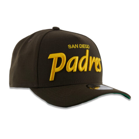 New Era 9Forty San Diego Padres Vintage Script A-Frame Adjustable Snapback Hat Brown Gold - Image 3