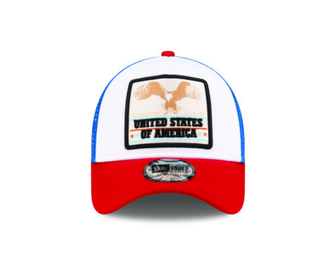 New Era 9Forty USA Eagle Patch Mesh Trucker A-Frame Snapback Hat Red White Blue - Image 2