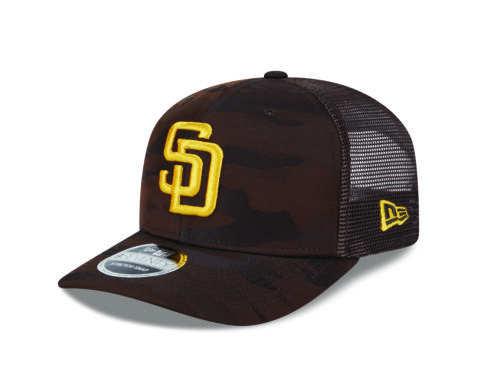 New Era 9Seventy San Diego Padres Mesh Trucker Snapback Hat Brown Camouflage Gold