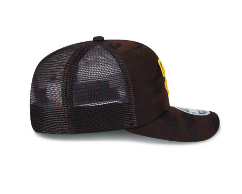 New Era 9Seventy San Diego Padres Mesh Trucker Snapback Hat Brown Camouflage Gold - Image 6
