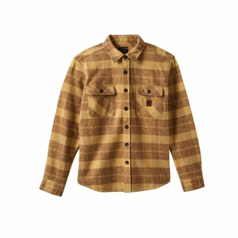 Brixton Bowery Heavyweight Long Sleeve Flannel Shirt Curry Yellow Pine Cone