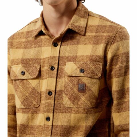 Brixton Bowery Heavyweight Long Sleeve Flannel Shirt Curry Yellow Pine Cone - Image 3