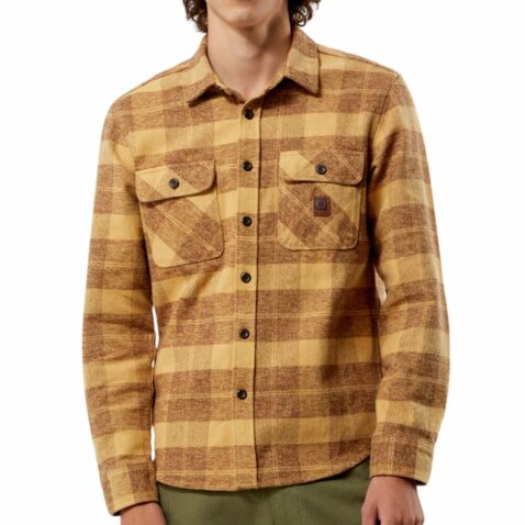 Brixton Bowery Heavyweight Long Sleeve Flannel Shirt Curry Yellow Pine Cone - Image 4