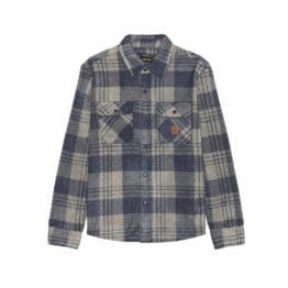 Brixton Bowery Long Sleeve Arctic Stretch Fleece Shirt Washed Navy Beige Plaid