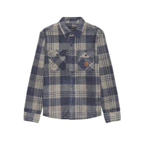 Brixton Bowery Long Sleeve Arctic Stretch Fleece Shirt Washed Navy Beige Plaid