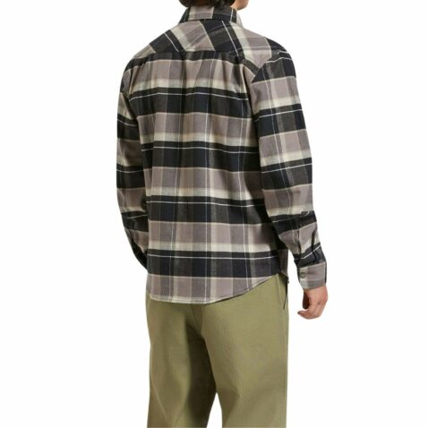 Brixton Builders Bowery Stretch Flannel Shirt Black Charcoal Beige - Image 3
