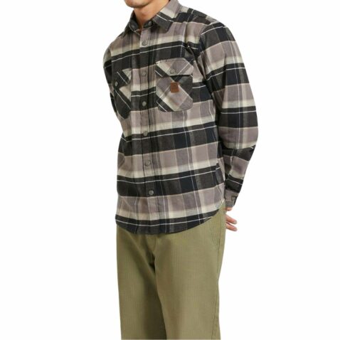 Brixton Builders Bowery Stretch Flannel Shirt Black Charcoal Beige - Image 2