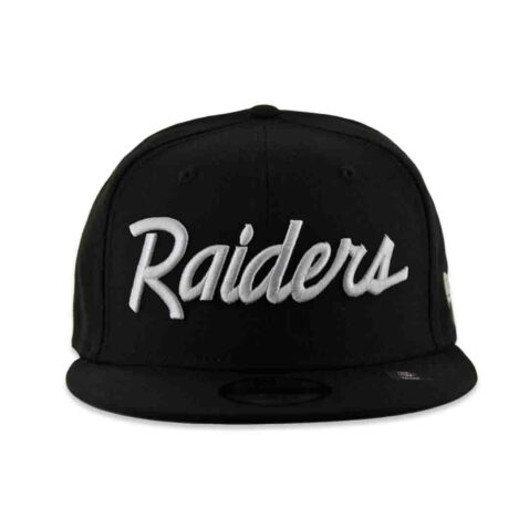 New Era 59Fifty Las Vegas Raiders Script Fitted Hat Black White - Image 2