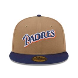 New Era 59Fifty San Diego Padres Classic 8 Bit Wordmark Logo Fitted Hat Wheat Black