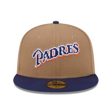 New Era 59Fifty San Diego Padres Classic 8 Bit Wordmark Logo Fitted Hat Wheat Black