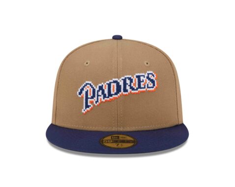 New Era 59Fifty San Diego Padres Classic 8 Bit Wordmark Logo Fitted Hat Wheat Black - Image 2