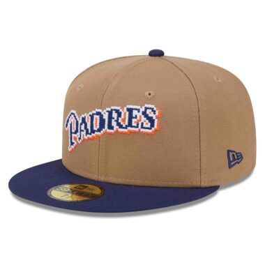 New Era 59Fifty San Diego Padres Classic 8 Bit Wordmark Logo Fitted Hat Wheat Black