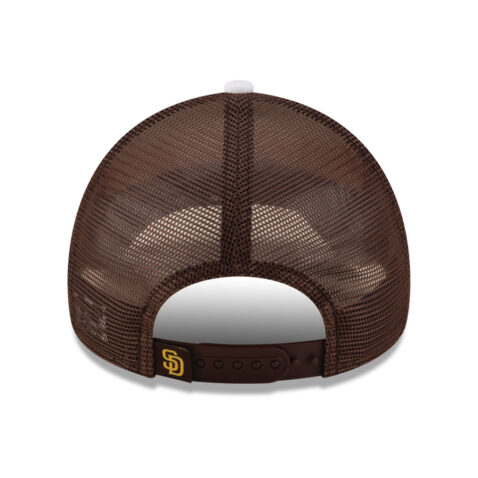 New Era 9Forty San Diego Padres Color Block Mesh Trucker A-Frame Snapback Hat White Brown Gold - Image 5