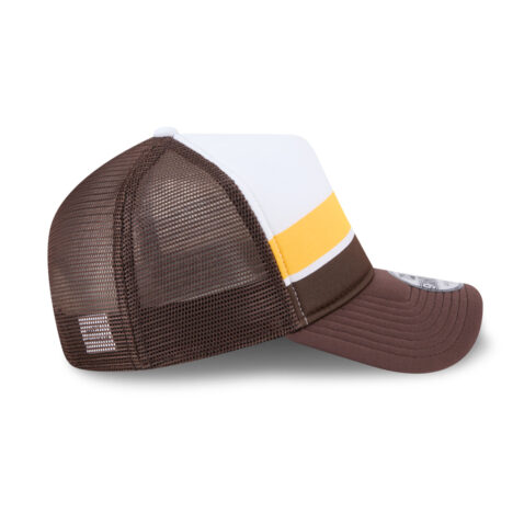 New Era 9Forty San Diego Padres Color Block Mesh Trucker A-Frame Snapback Hat White Brown Gold - Image 6
